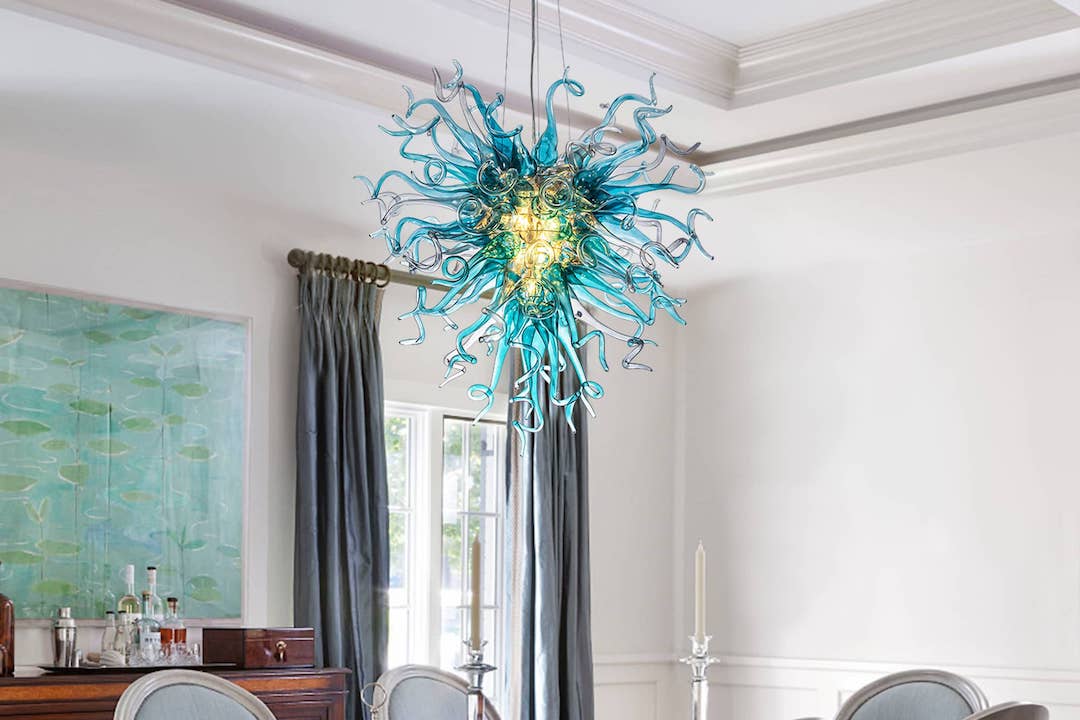 Elegant Blue Glass Chandelier: A Stunning Statement Piece