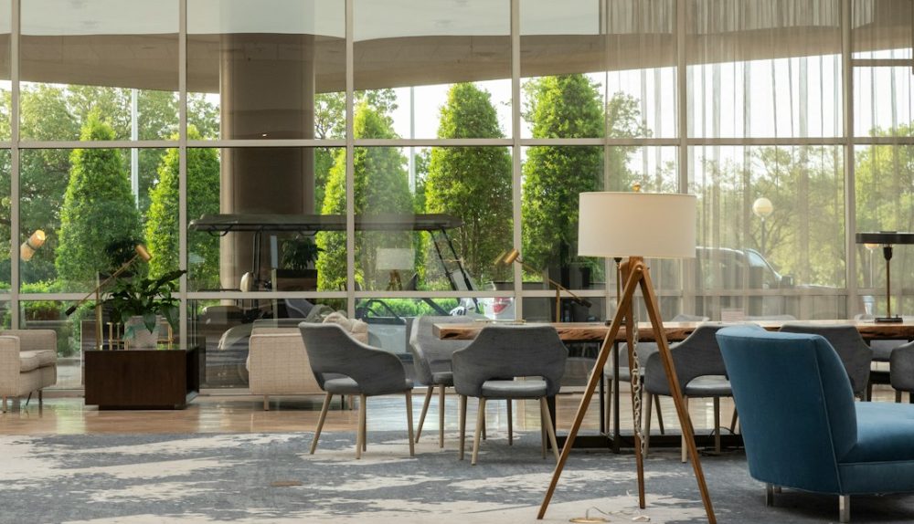 Photo minimal concrete reading lamp hotel lobby