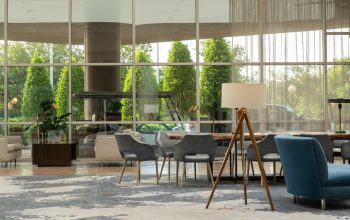 Photo minimal concrete reading lamp hotel lobby